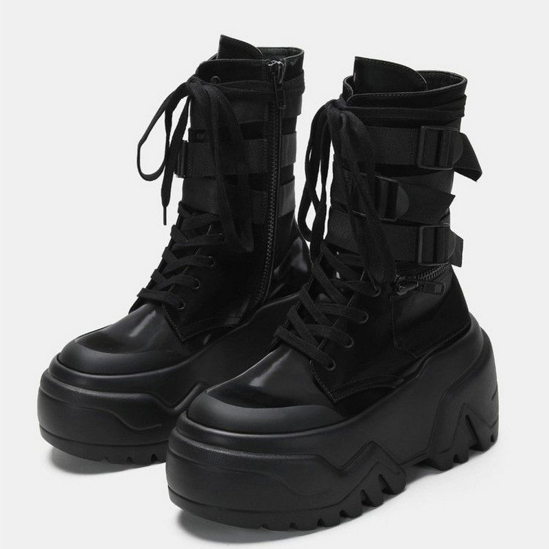 Winter Clothing Korea - Modne damskie botki motocyklowe na grubej
