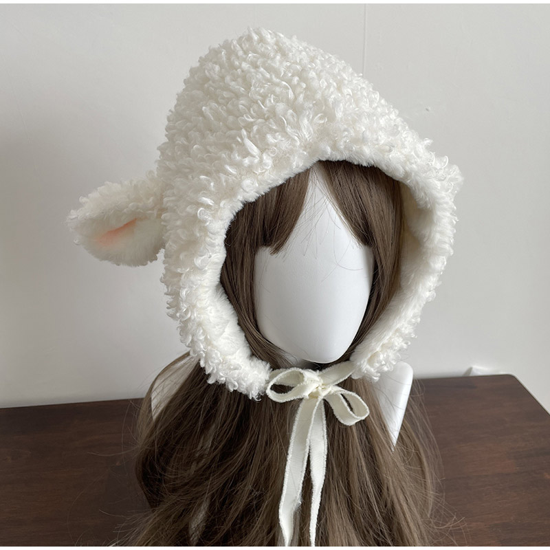 Winter Clothing Earmuffs - Zimowy Biały Pluszowy Kapelusz Owiecka Ciepły