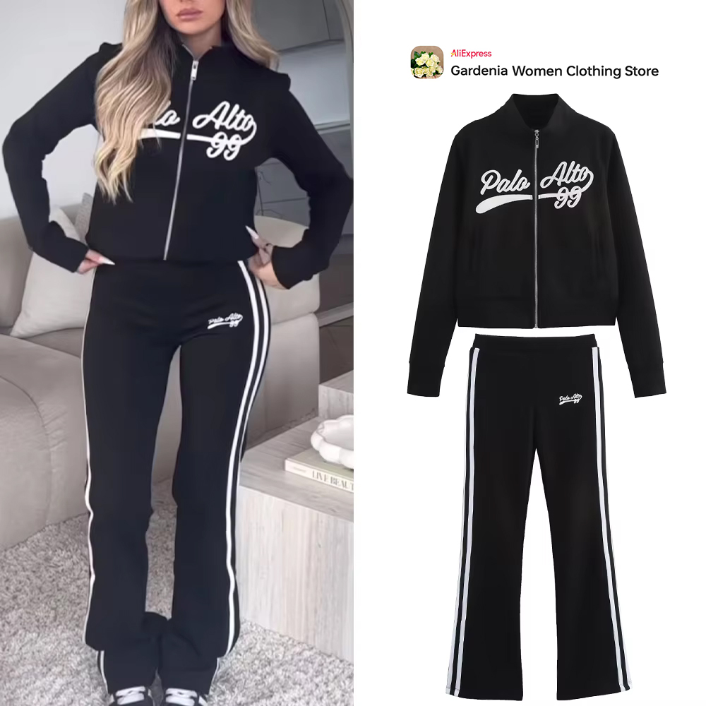 Winter Clothing Pk - Casualowy damski czarny zestaw sportowy Varsity