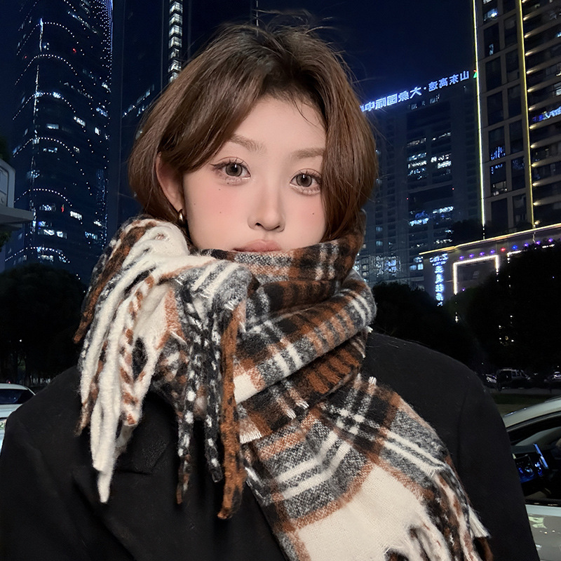 Fioletowy szal w kratę damski  – Winter Clothing Korea recenzja i cena
