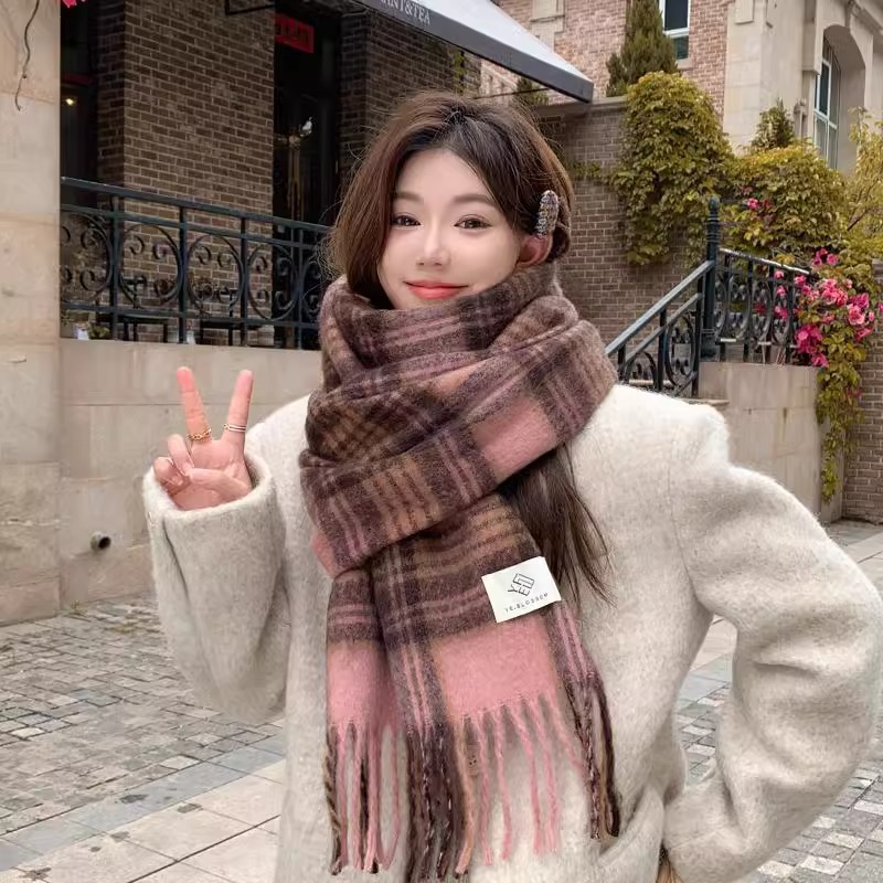 Fioletowy szal w kratę damski  – Winter Clothing Korea recenzja i cena