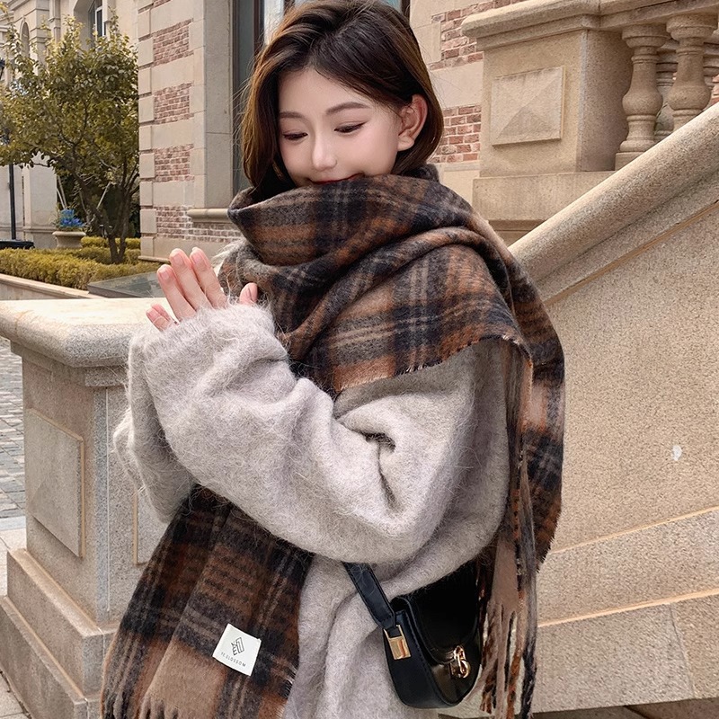 Fioletowy szal w kratę damski  – Winter Clothing Korea recenzja i cena